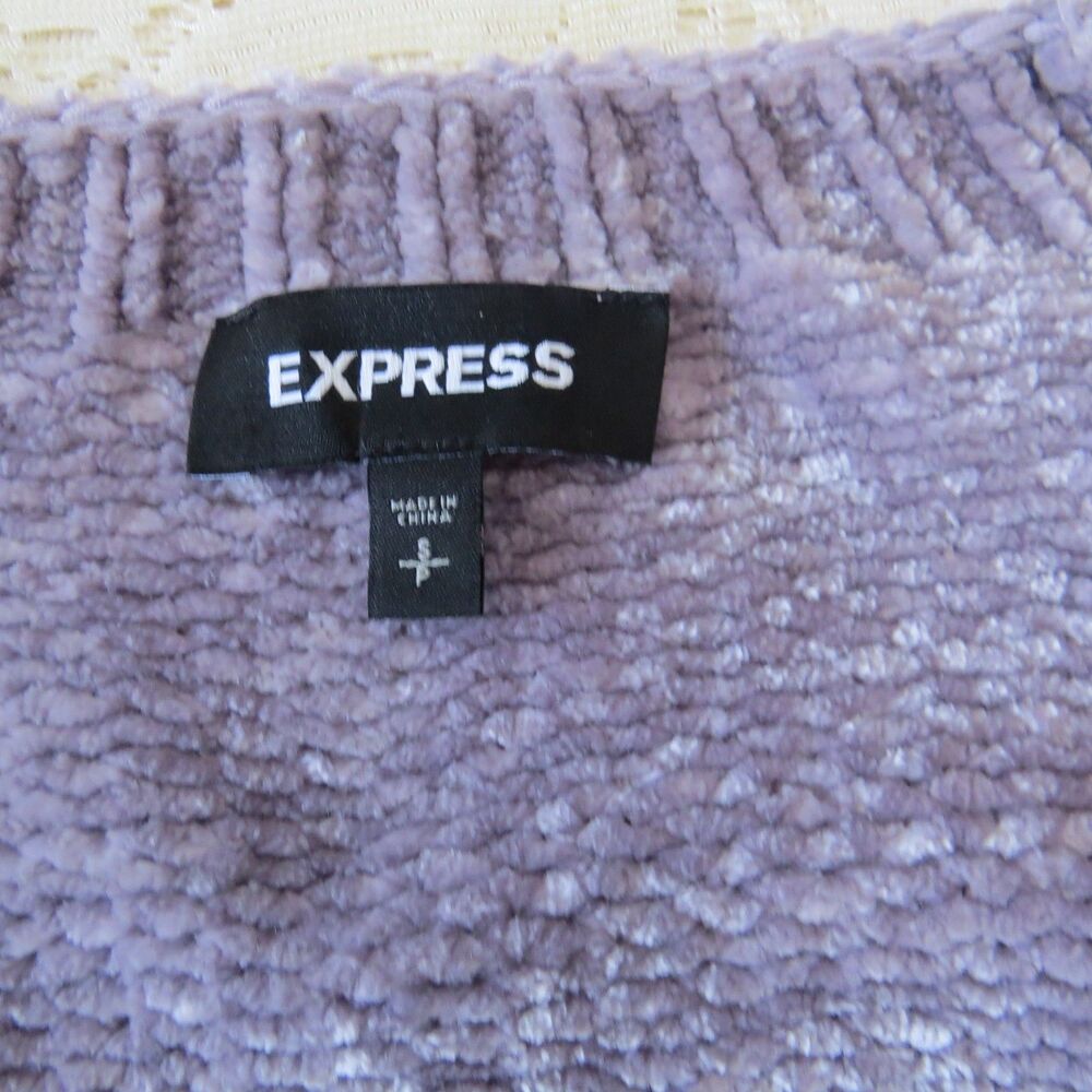 Express Women's  Cropped Chenille V Neck Sweater Purple S EUC - Picture 7 of 9